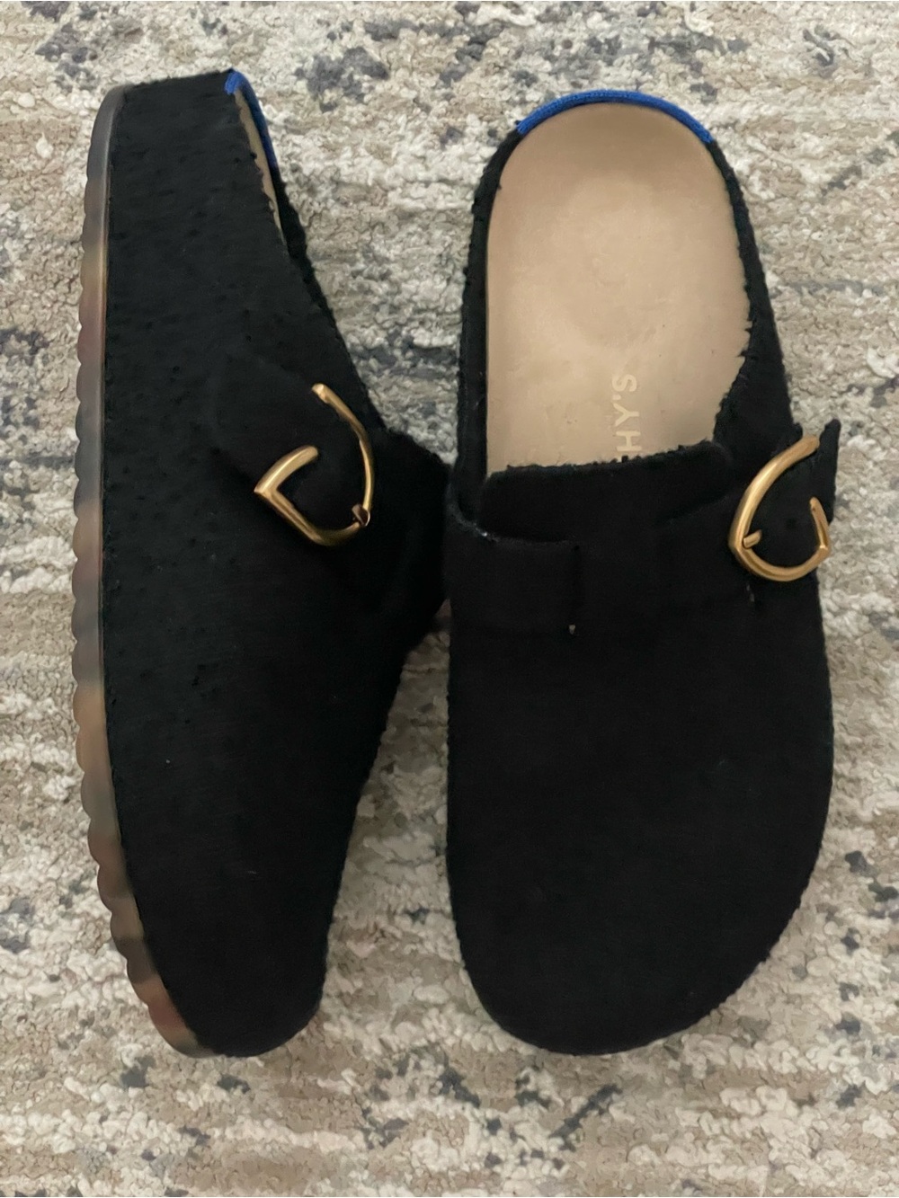 Rothy’s Boucle Clogs Big Buckle Mule Black Retired Style Gold Size 8 - Picture 3 of 7